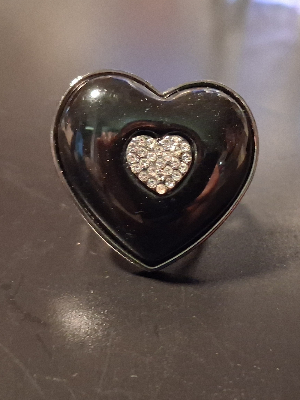 Black Heart Ring with Crystal Accent - Women Jewelry